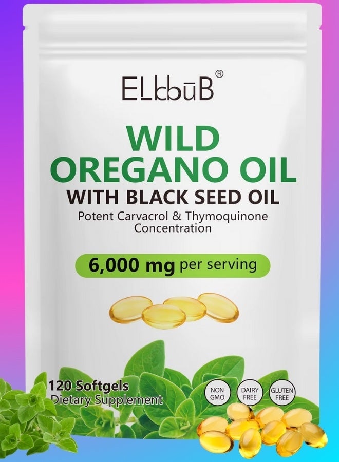 ELBBUB 120 قطعة من كبسولات زيت الأوريجانو الطري مع زيت الحبة السوداء 6000 ملغ لكل حصة - Image 1